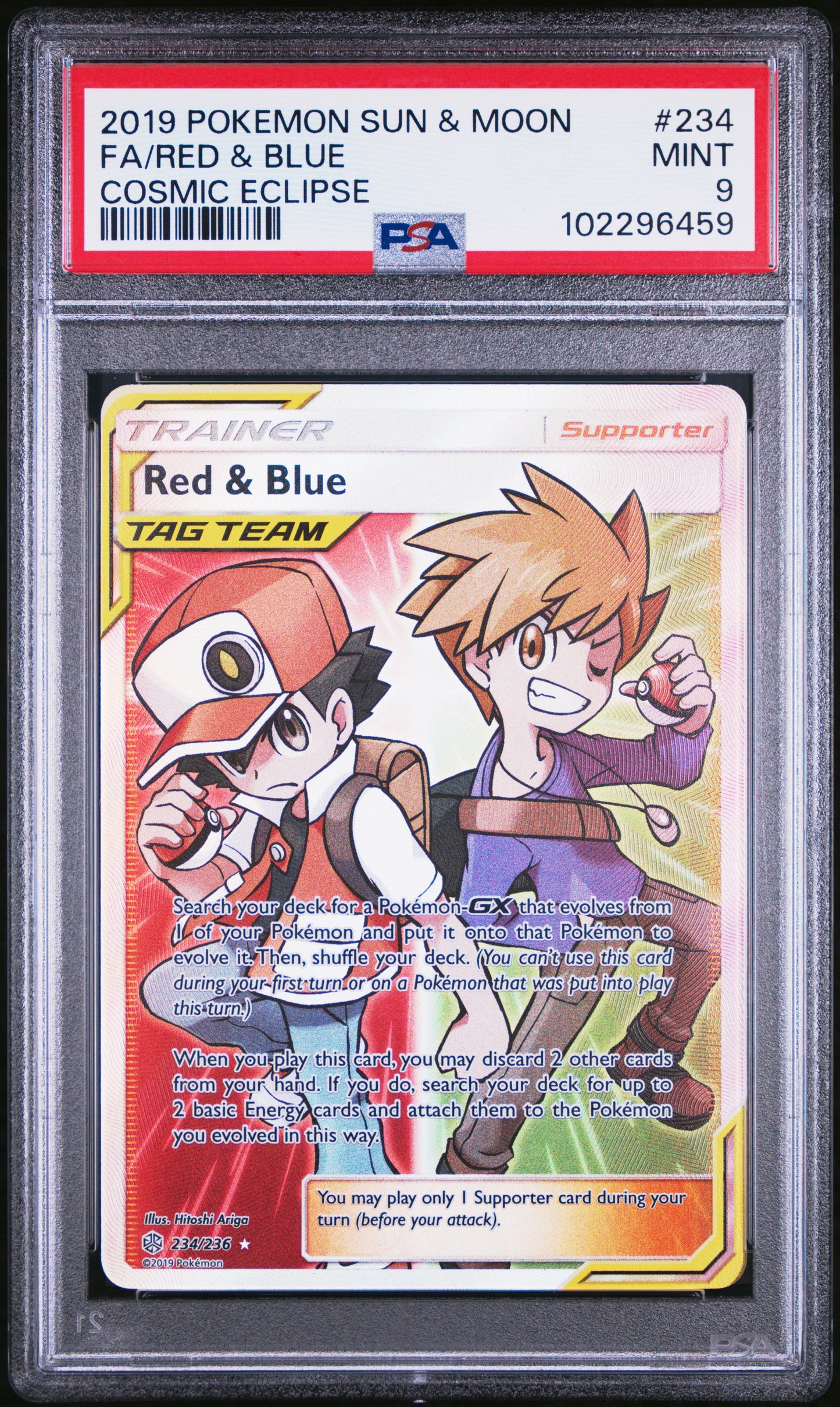 2019 POKEMON SUN & MOON COSMIC ECLIPSE FA/RED & BLUE #234 PSA 9 - Image 2