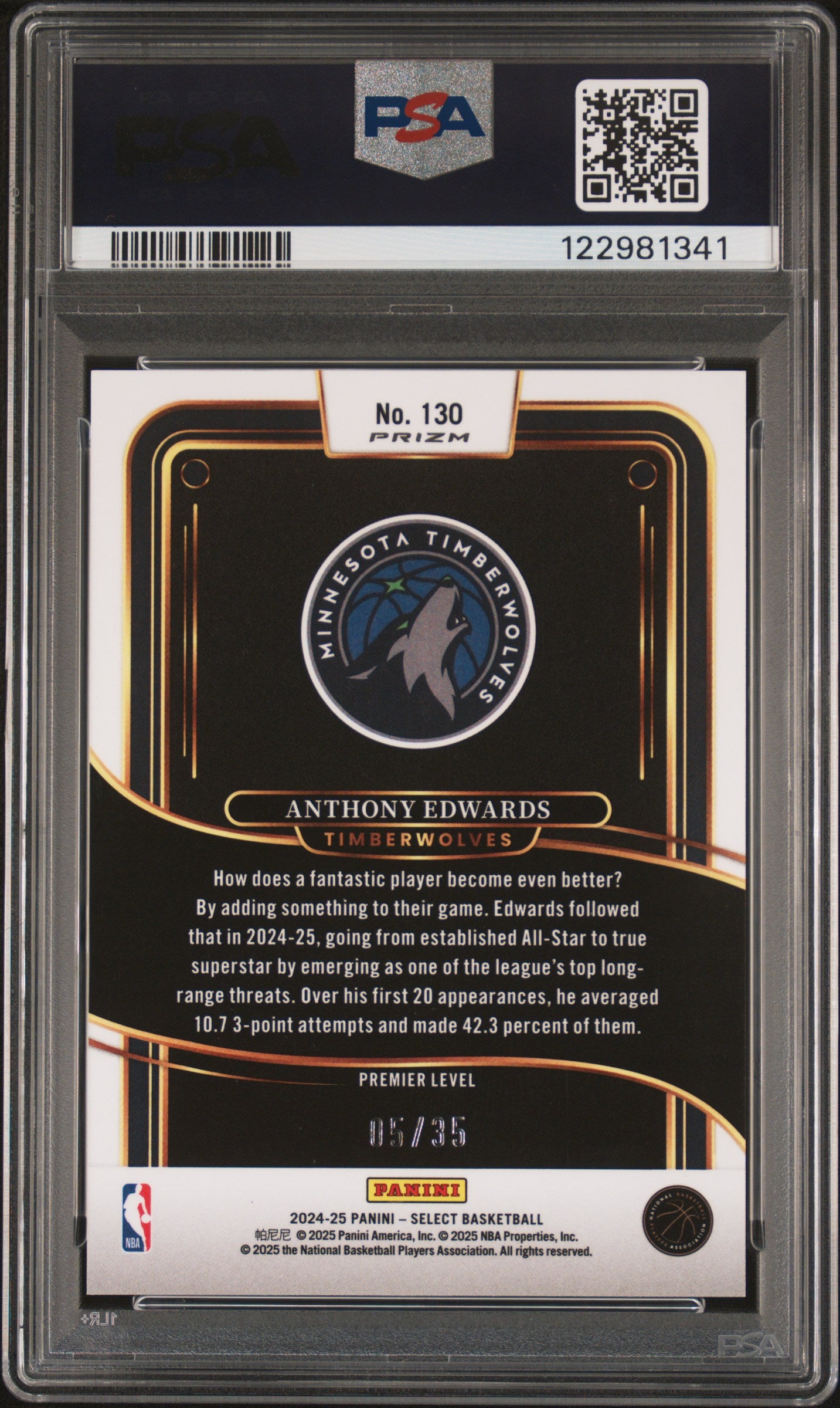 2024 PANINI SELECT ANTHONY EDWARDS #130 PSA 9 - Image 2