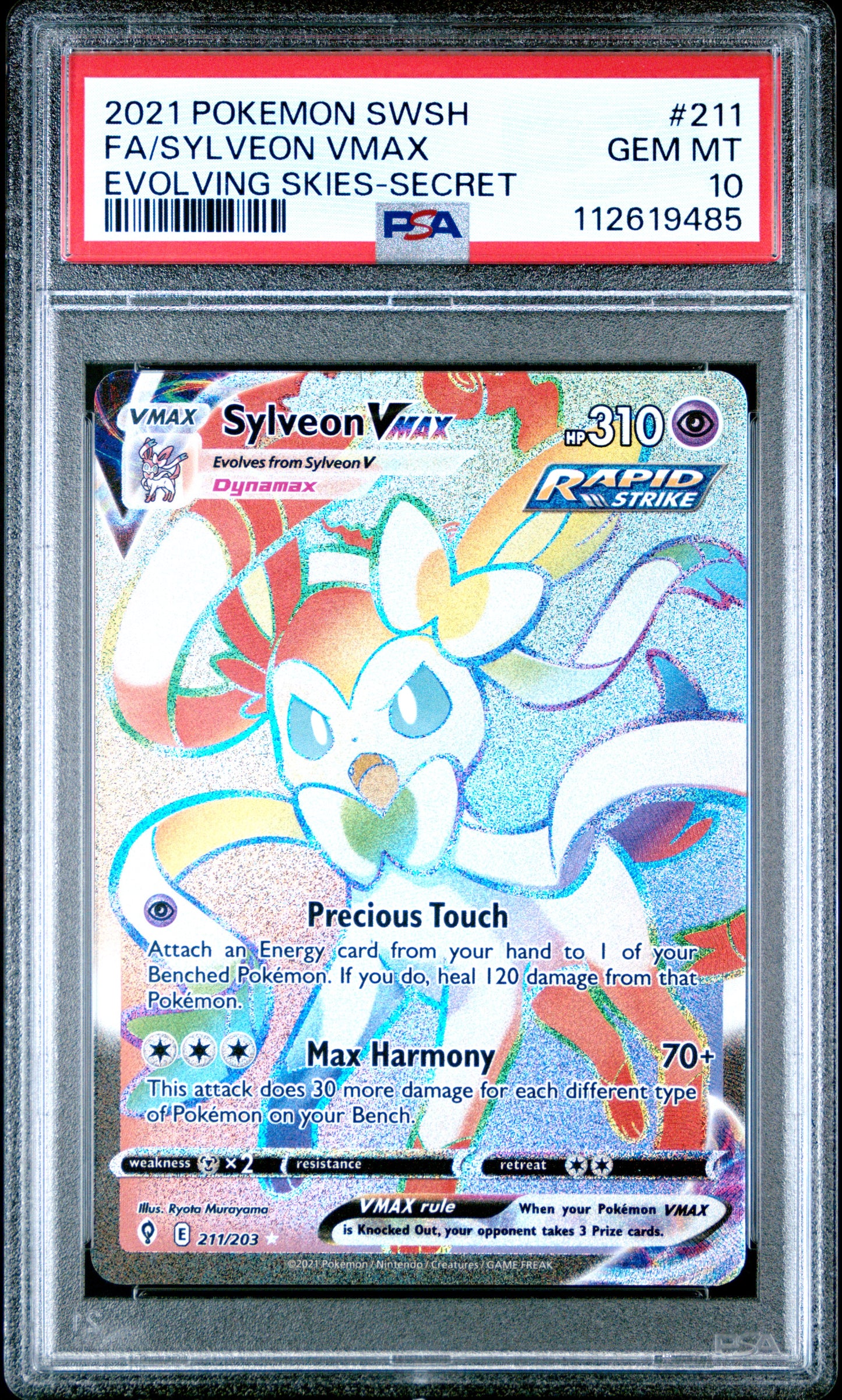 2021 POKEMON SWORD & SHIELD EVOLVING SKIES FA/SYLVEON VMAX #211 PSA 10 - Image 2