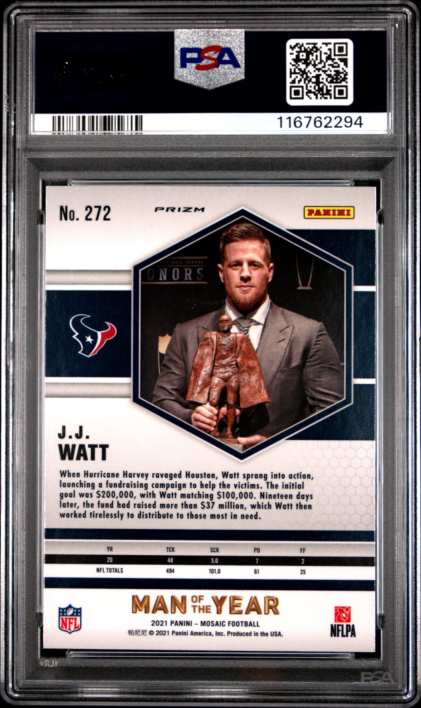 2021 PANINI MOSAIC J.J. WATT #272 PSA 10 - Image 2