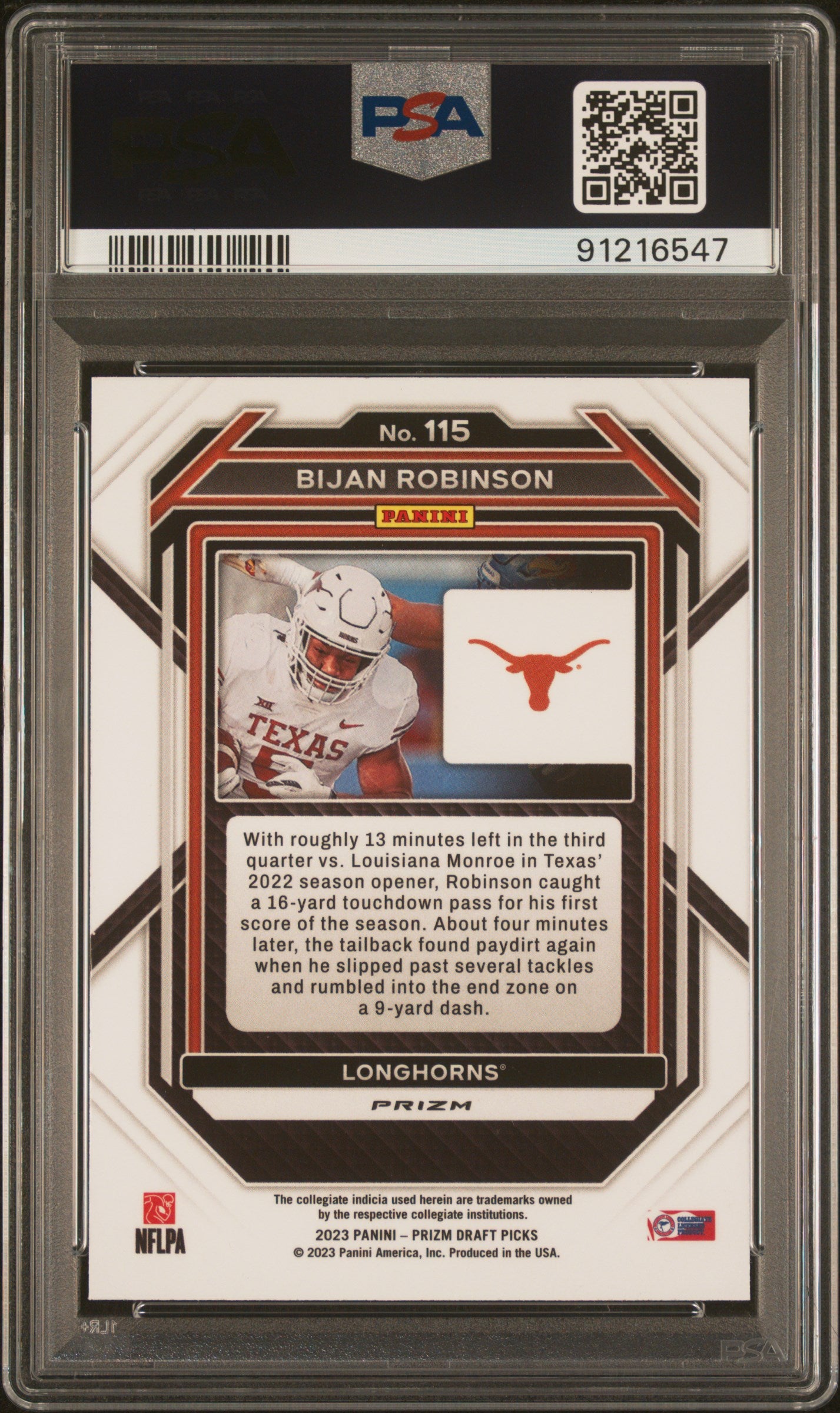 2023 PANINI PRIZM DRAFT PICKS BIJAN ROBINSON #115 PSA 10 - Image 2