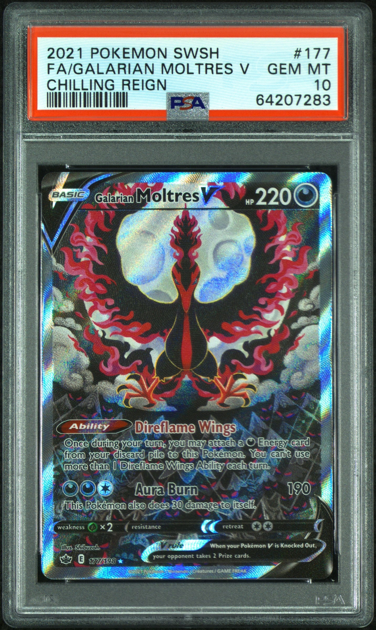 2021 POKEMON SWORD & SHIELD CHILLING REIGN FA/GALARIAN MOLTRES V #177 PSA 10 - Image 2