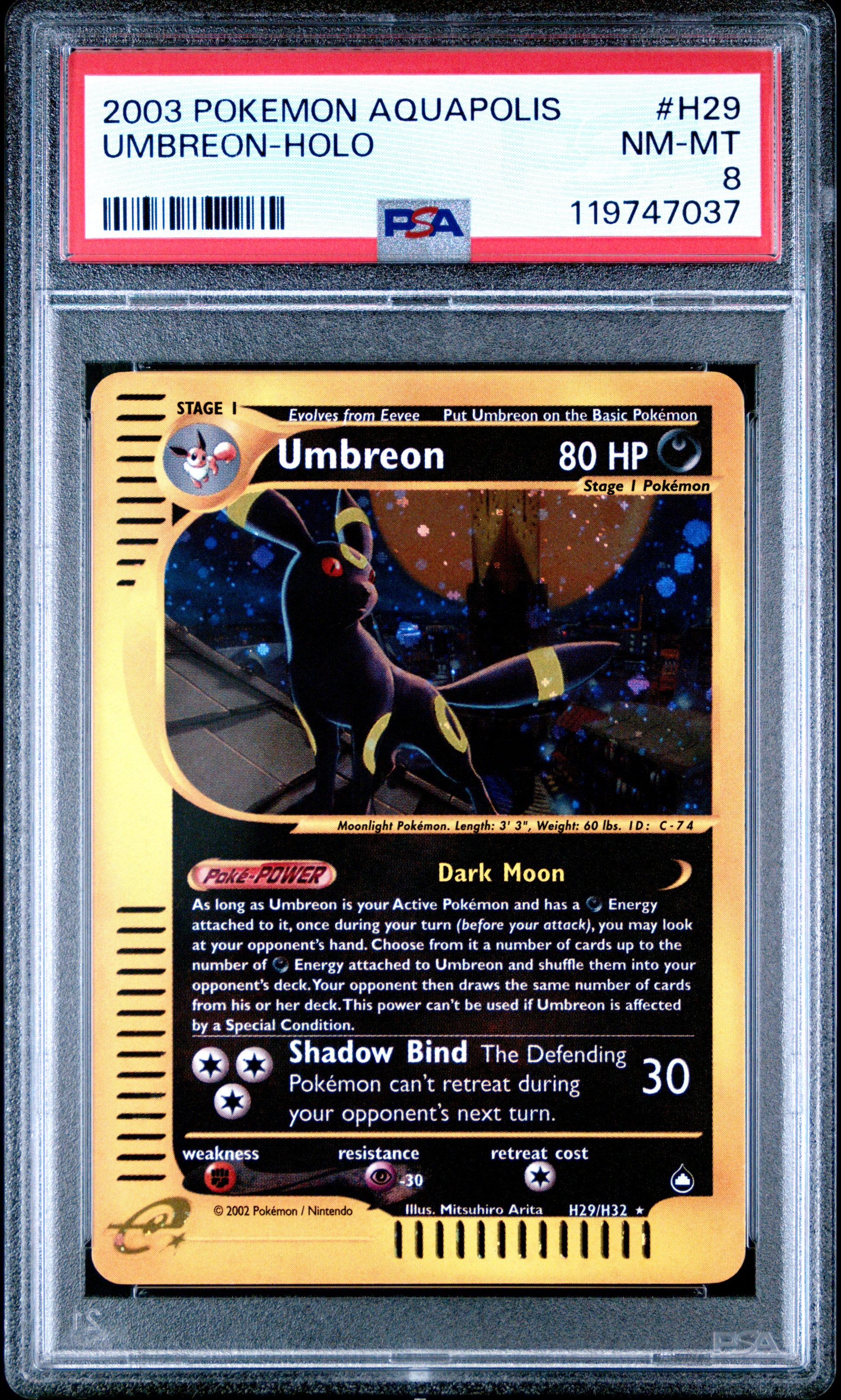 2003 POKEMON AQUAPOLIS UMBREON-HOLO #H29 PSA 8 - Image 1
