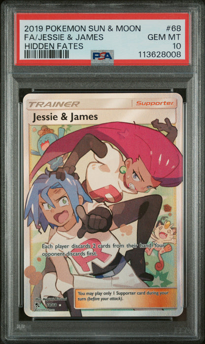 2019 POKEMON SUN & MOON HIDDEN FATES FA/JESSIE & JAMES #68 PSA 10 - Image 1