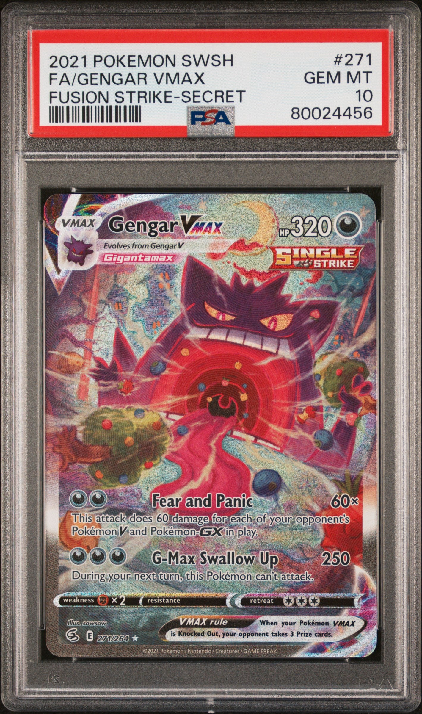 2021 POKEMON SWORD & SHIELD FUSION STRIKE FA/GENGAR VMAX #271 PSA 10 - Image 1