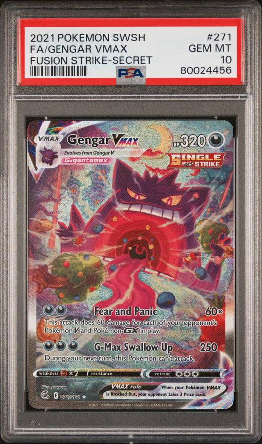 2021 POKEMON SWORD & SHIELD FUSION STRIKE FA/GENGAR VMAX #271 PSA 10 - Image 1