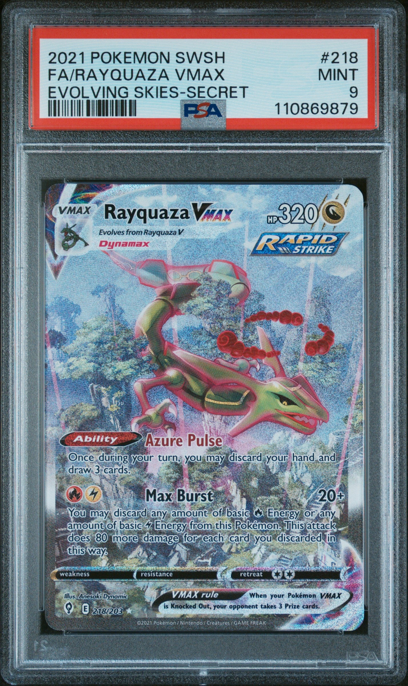 2021 POKEMON SWORD & SHIELD EVOLVING SKIES FA/RAYQUAZA VMAX #218 PSA 9 - Image 1