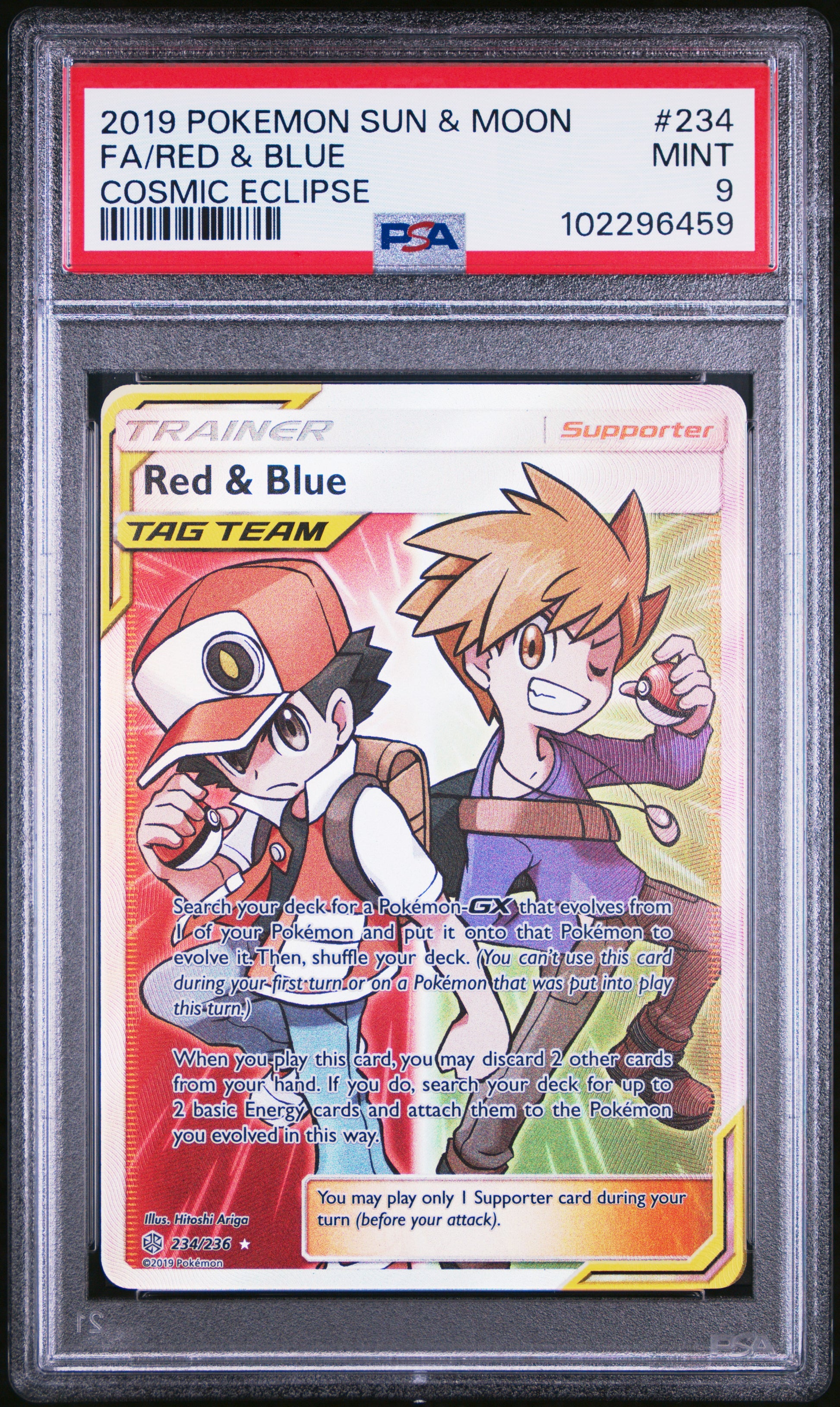 2019 POKEMON SUN & MOON COSMIC ECLIPSE FA/RED & BLUE #234 PSA 9 - Image 2