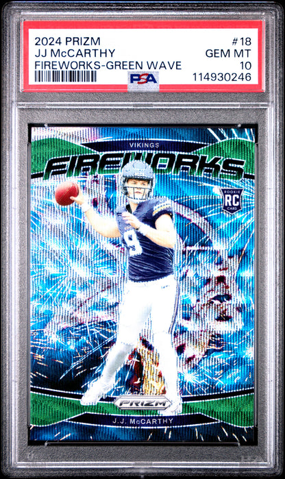 2024 PANINI PRIZM FIREWORKS JJ McCARTHY #18 PSA 10 - Image 2