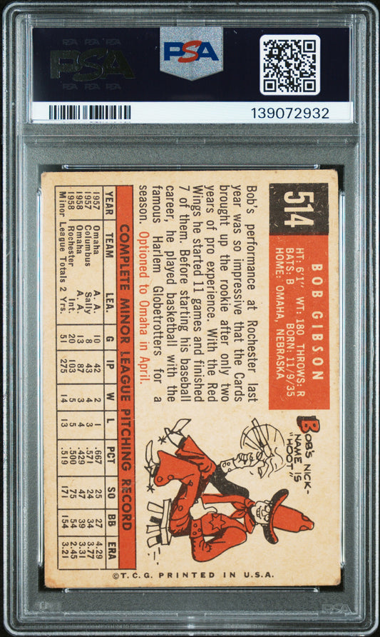 1959 TOPPS BOB GIBSON #514 PSA 1 - Image 2