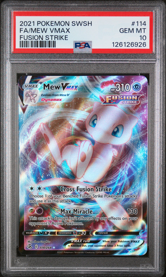 2021 POKEMON SWORD & SHIELD FUSION STRIKE FA/MEW VMAX #114 PSA 10 - Image 1