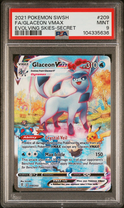 2021 POKEMON SWORD & SHIELD EVOLVING SKIES FA/GLACEON VMAX #209 PSA 9 - Image 1