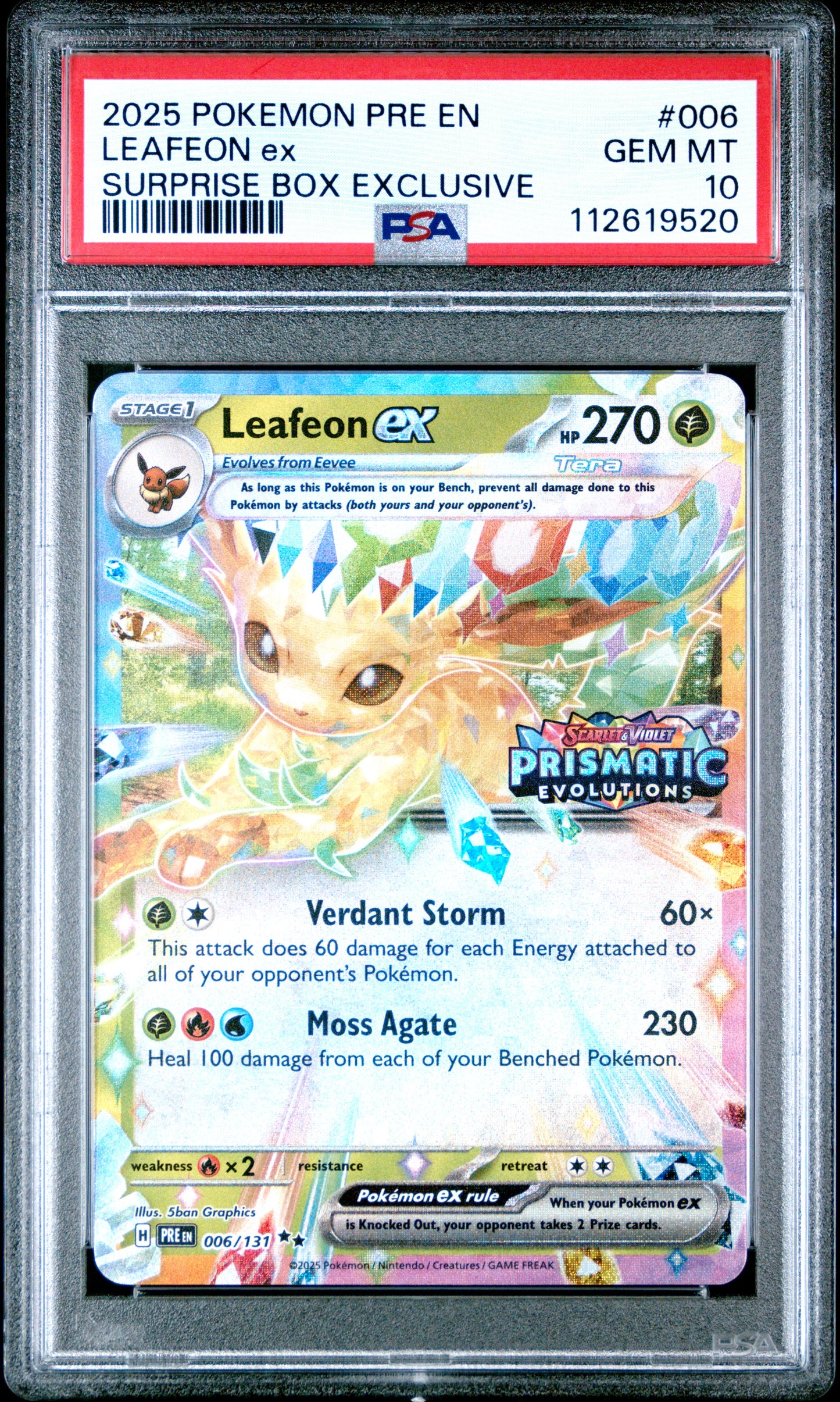 2025 POKEMON PRE EN-PRISMATIC EVOLUTIONS LEAFEON ex #006 PSA 10 - Image 2