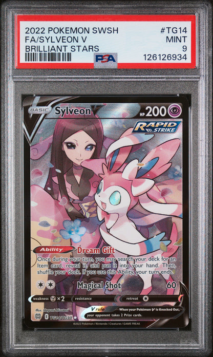 2022 POKEMON SWORD & SHIELD BRILLIANT STARS FA/SYLVEON V #TG14 PSA 9 - Image 1