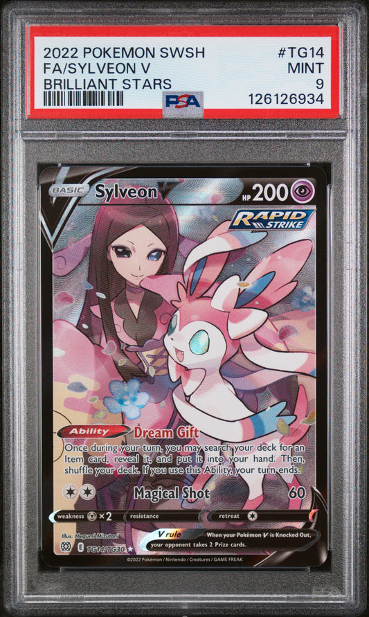 2022 POKEMON SWORD & SHIELD BRILLIANT STARS FA/SYLVEON V #TG14 PSA 9 - Image 1