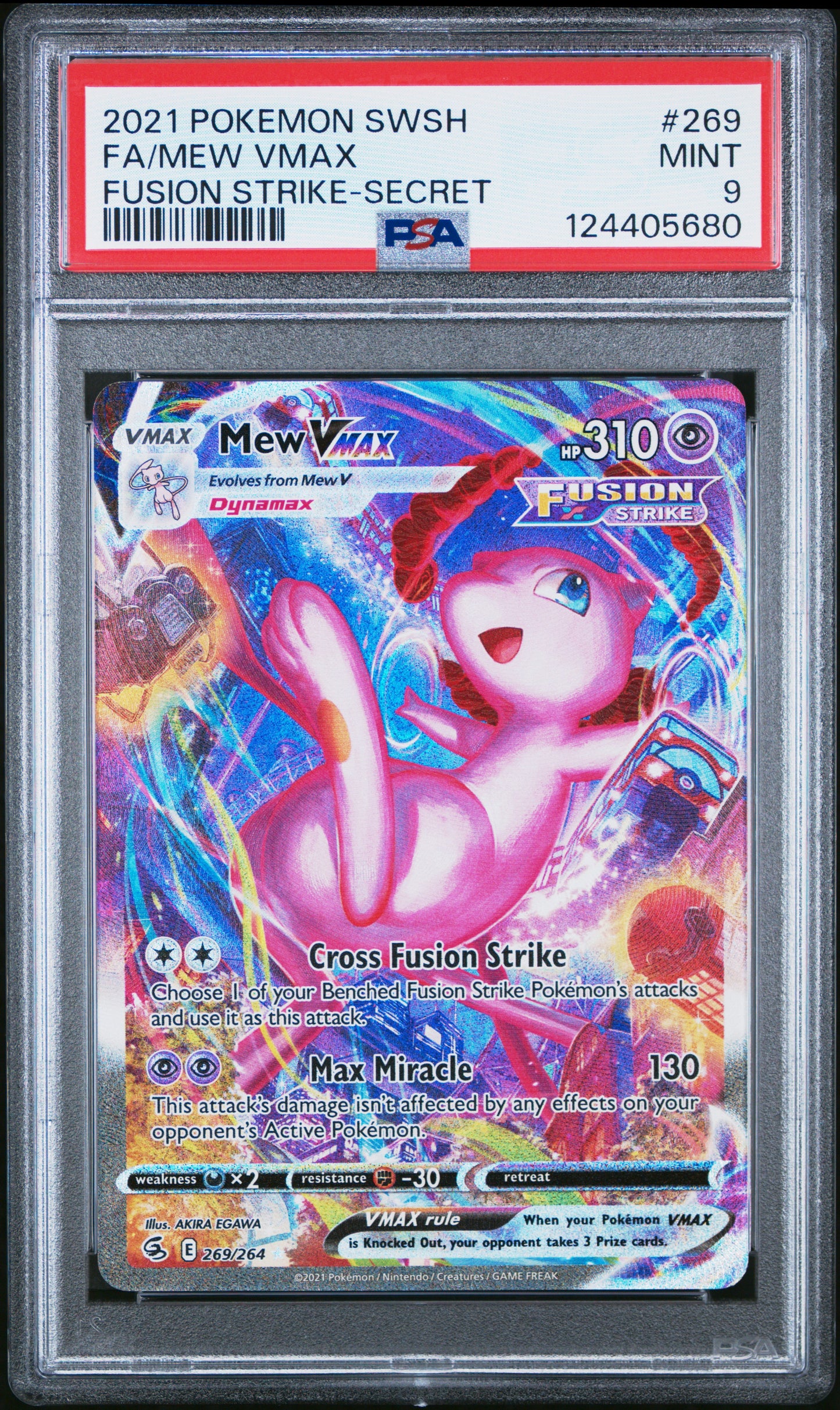 2021 POKEMON SWORD & SHIELD FUSION STRIKE FA/MEW VMAX #269 PSA 9 - Image 2