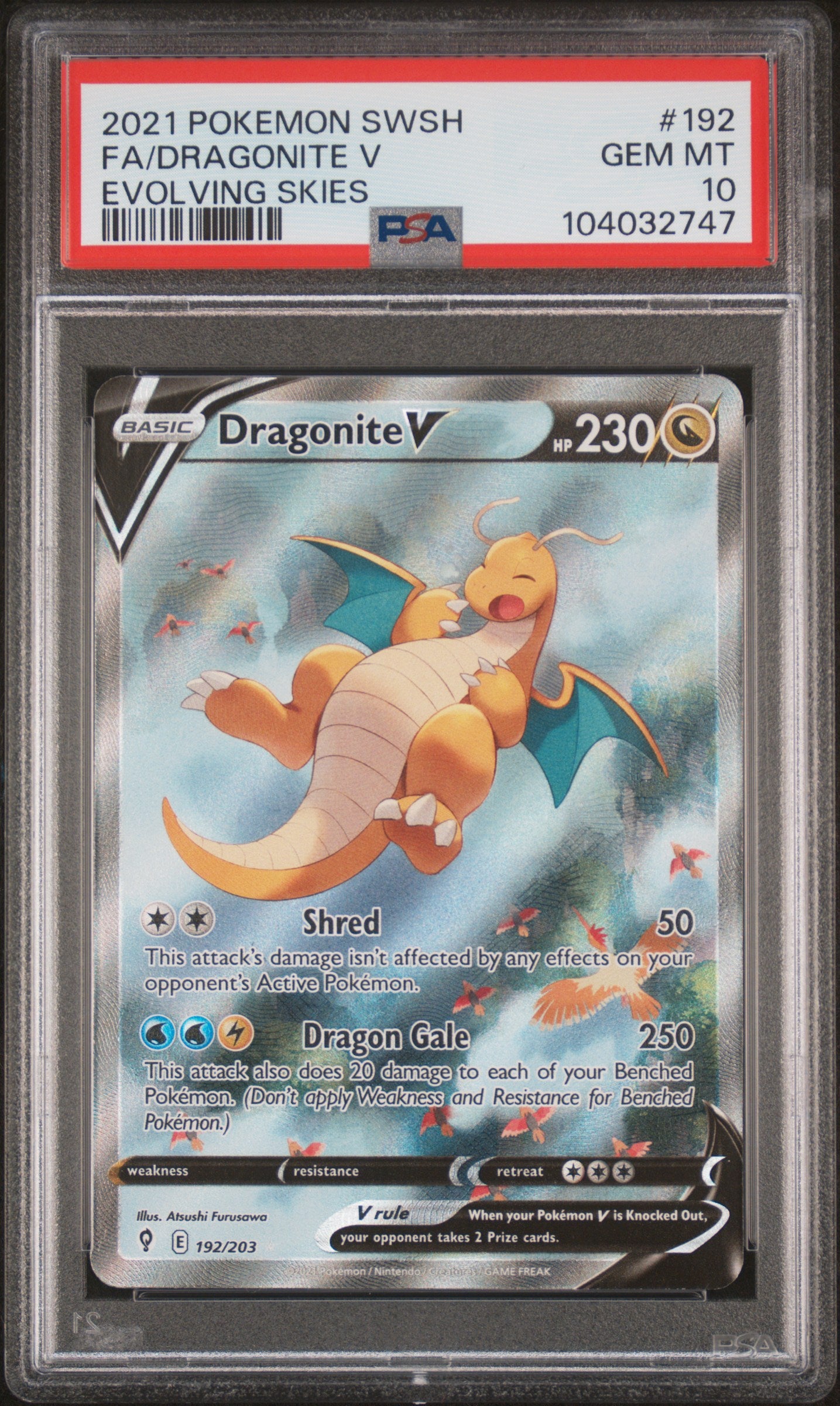 2021 POKEMON SWORD & SHIELD EVOLVING SKIES FA/DRAGONITE V #192 PSA 10 - Image 1