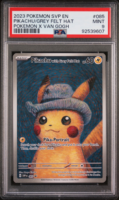 2023 POKEMON SVP EN-SV BLACK STAR PROMO PIKACHU/GREY FELT HAT #085 PSA 9 - Image 1