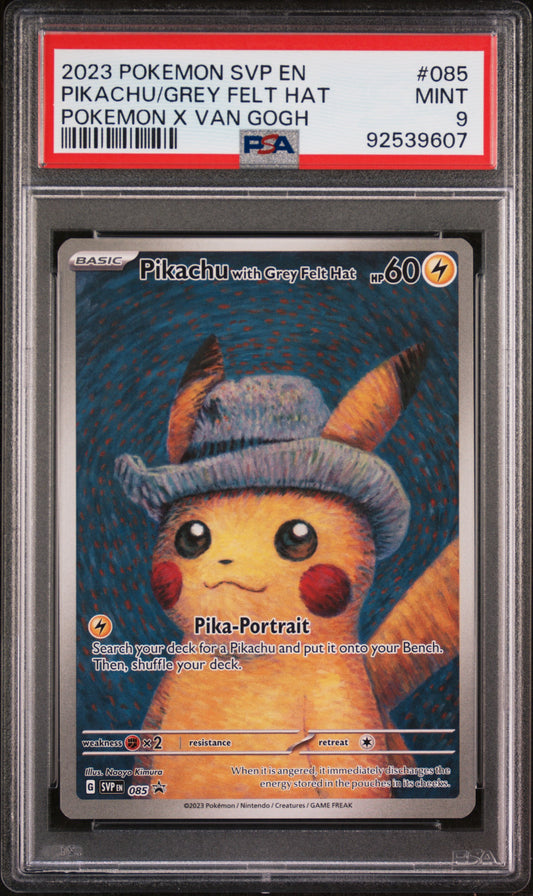 2023 POKEMON SVP EN-SV BLACK STAR PROMO PIKACHU/GREY FELT HAT #085 PSA 9 - Image 1