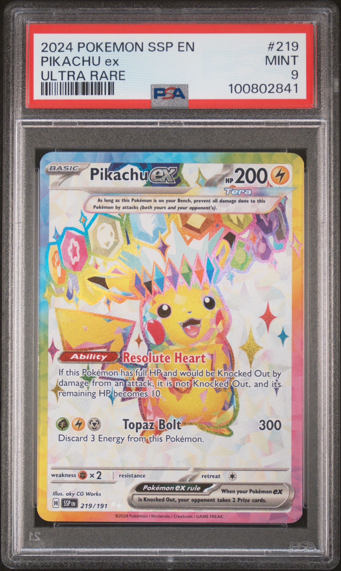 2024 POKEMON SSP EN-SURGING SPARKS PIKACHU ex #219 PSA 9 - Image 1