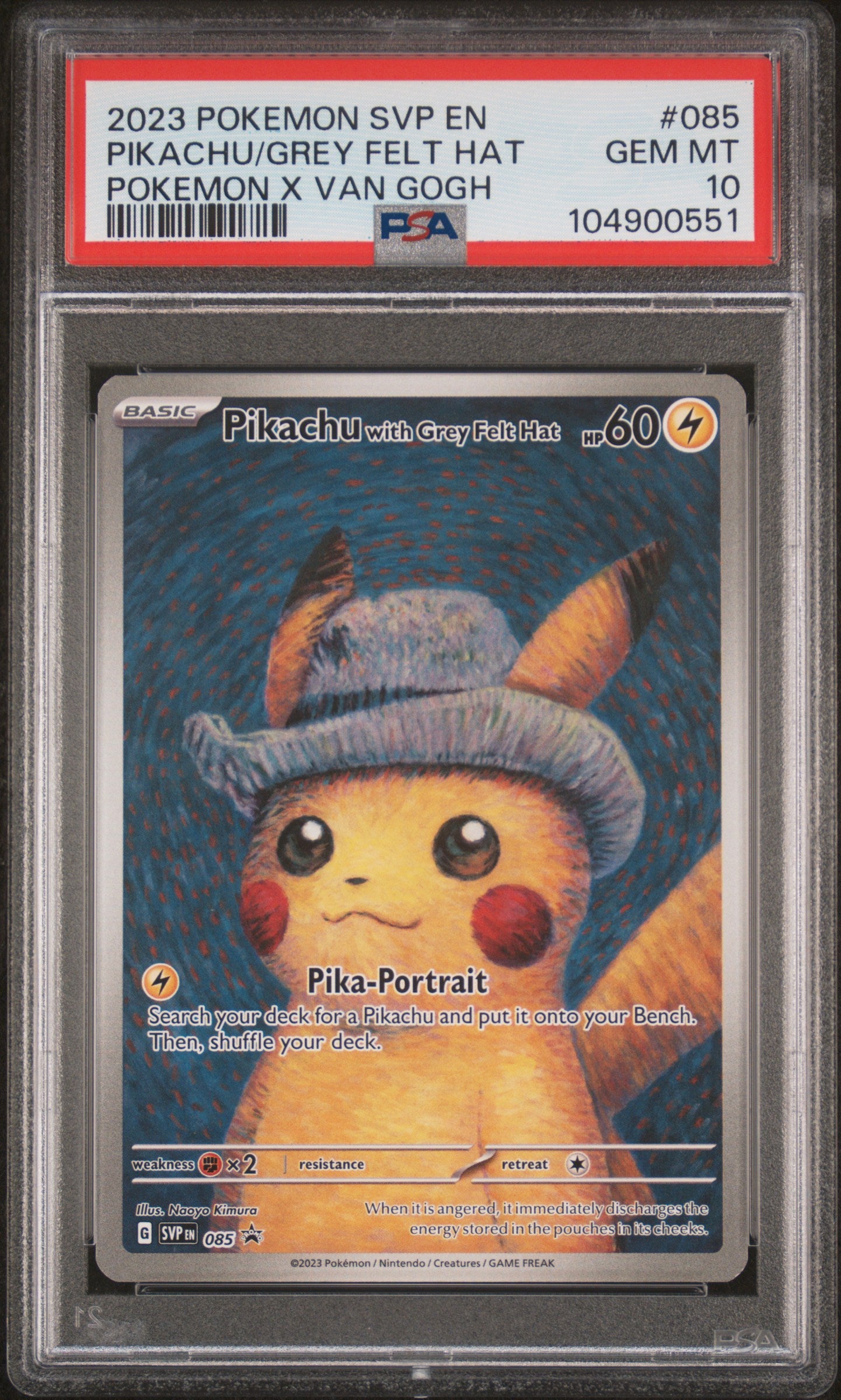 2023 POKEMON SVP EN-SV BLACK STAR PROMO PIKACHU/GREY FELT HAT #085 PSA 10 - Image 1