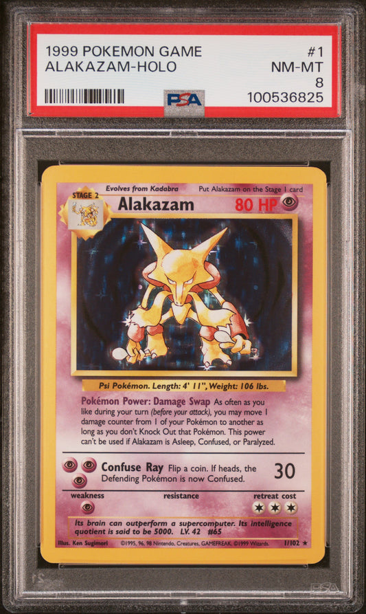 1999 POKEMON GAME ALAKAZAM-HOLO #1 PSA 8 - Image 1