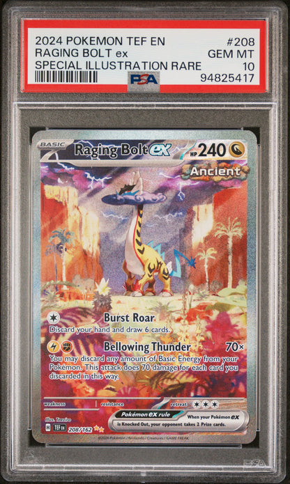 2024 POKEMON TEF EN-TEMPORAL FORCES RAGING BOLT ex #208 PSA 10 - Image 1