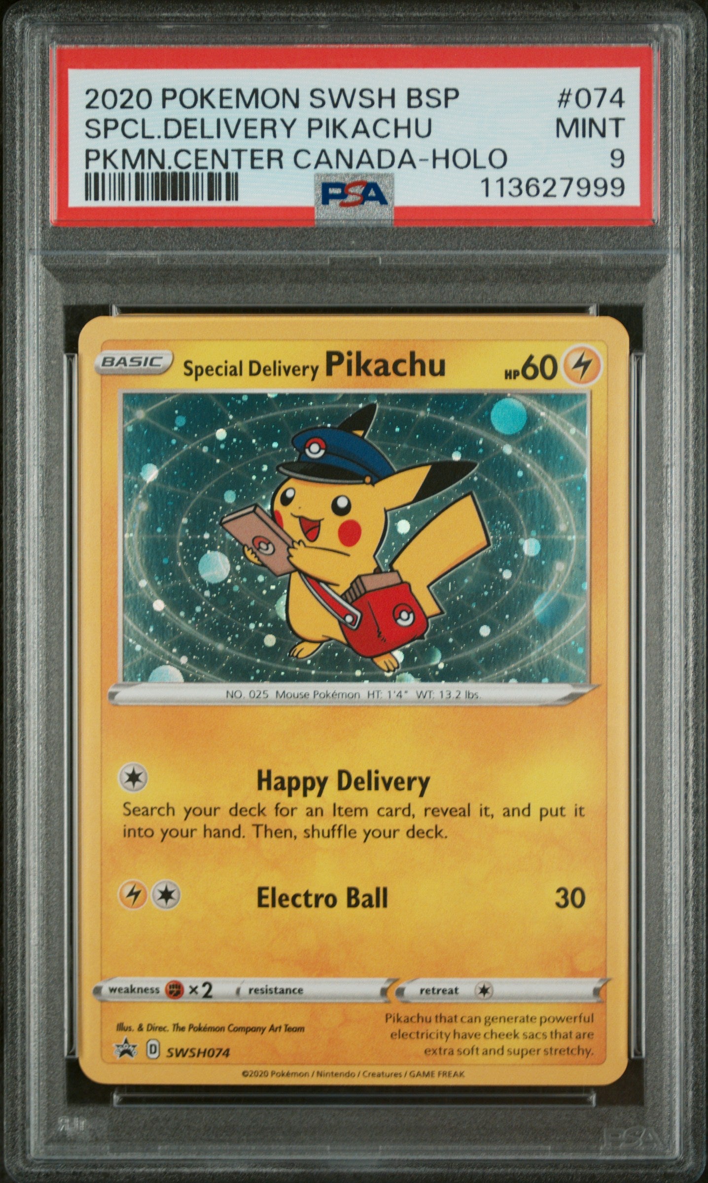 2020 POKEMON SWSH BLACK STAR PROMO SPCL.DELIVERY PIKACHU #074 PSA 9 - Image 1