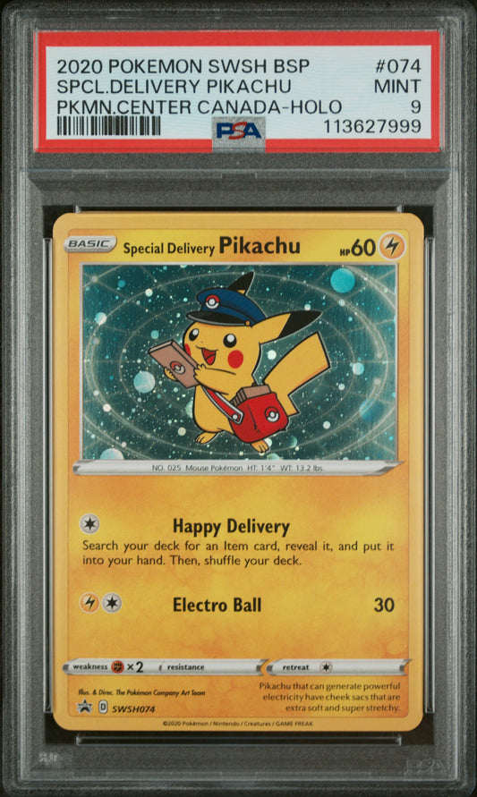 2020 POKEMON SWSH BLACK STAR PROMO SPCL.DELIVERY PIKACHU #074 PSA 9 - Image 1