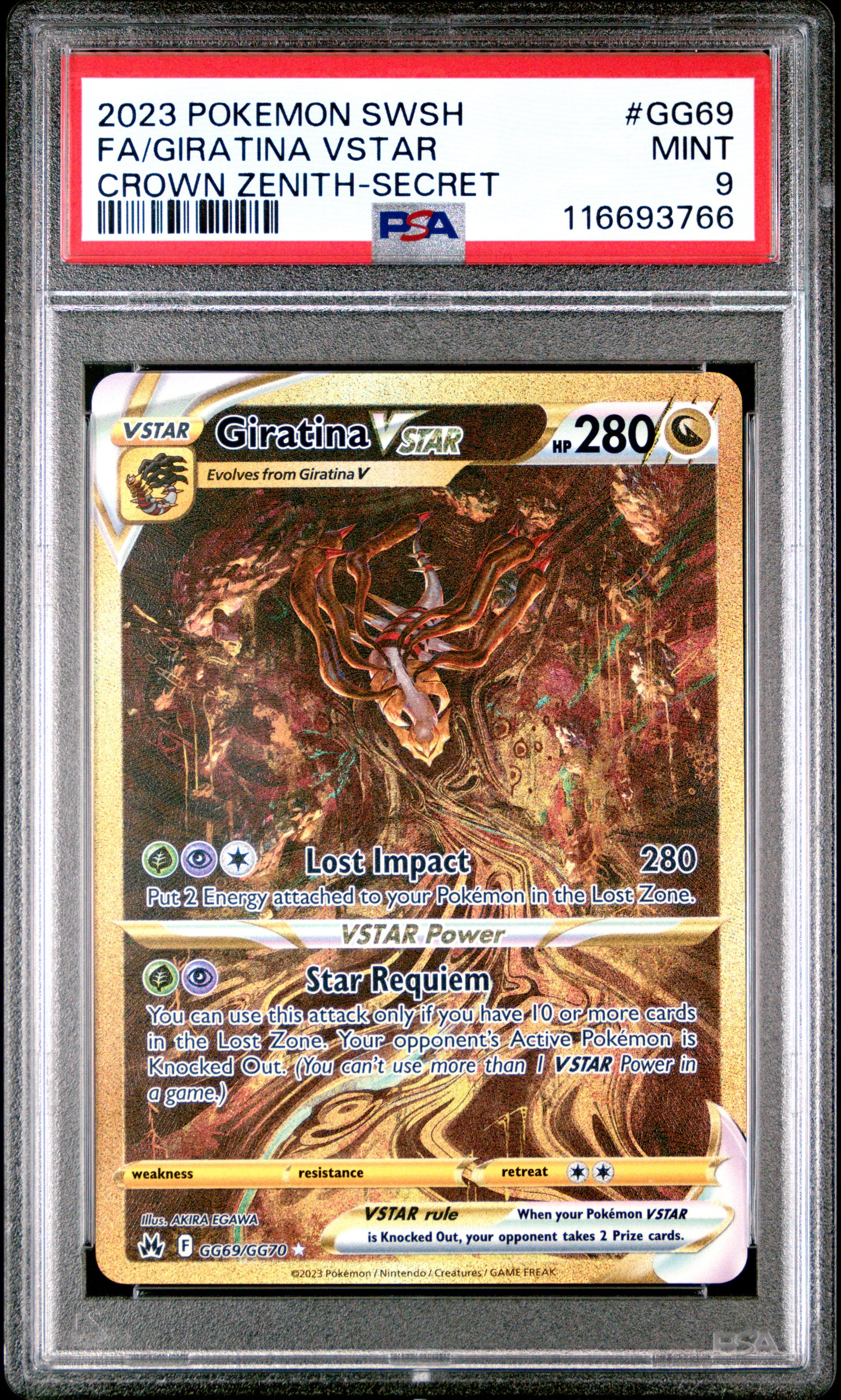 2023 POKEMON SWORD AND SHIELD CROWN ZENITH FA/GIRATINA VSTAR #GG69 PSA 9 - Image 1