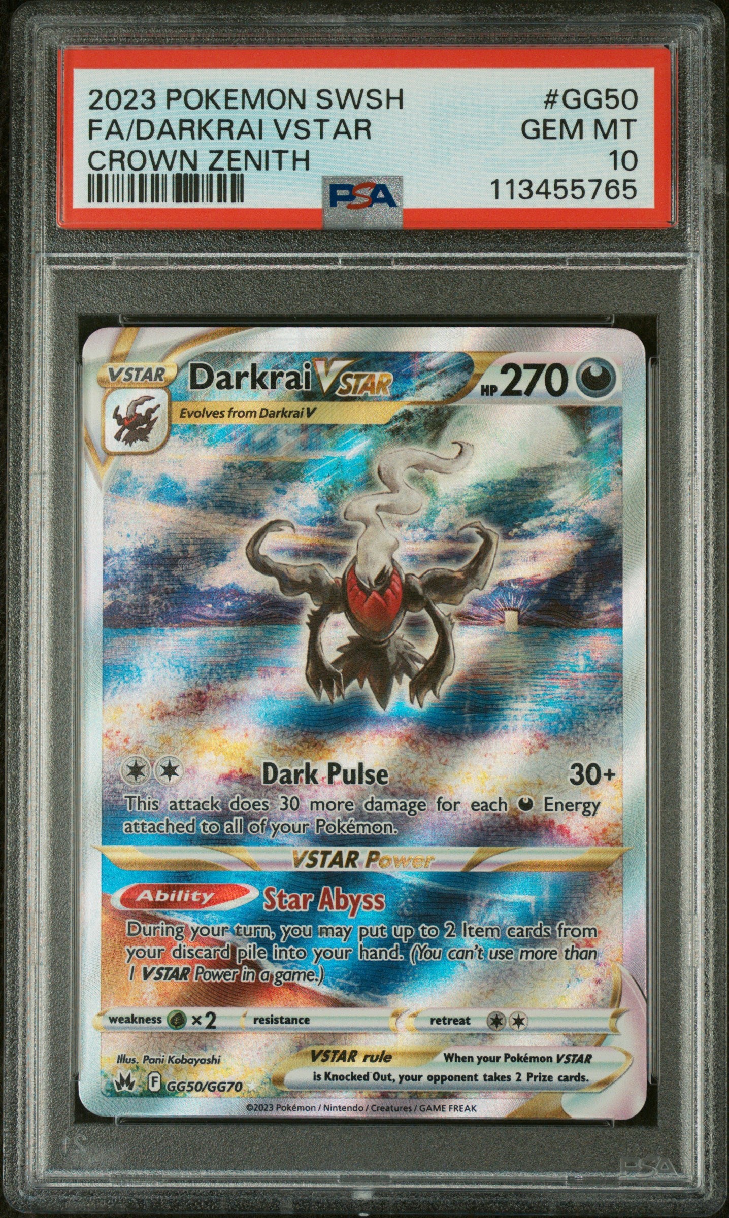 2023 POKEMON SWORD AND SHIELD CROWN ZENITH FA/DARKRAI VSTAR #GG50 PSA 10 - Image 1