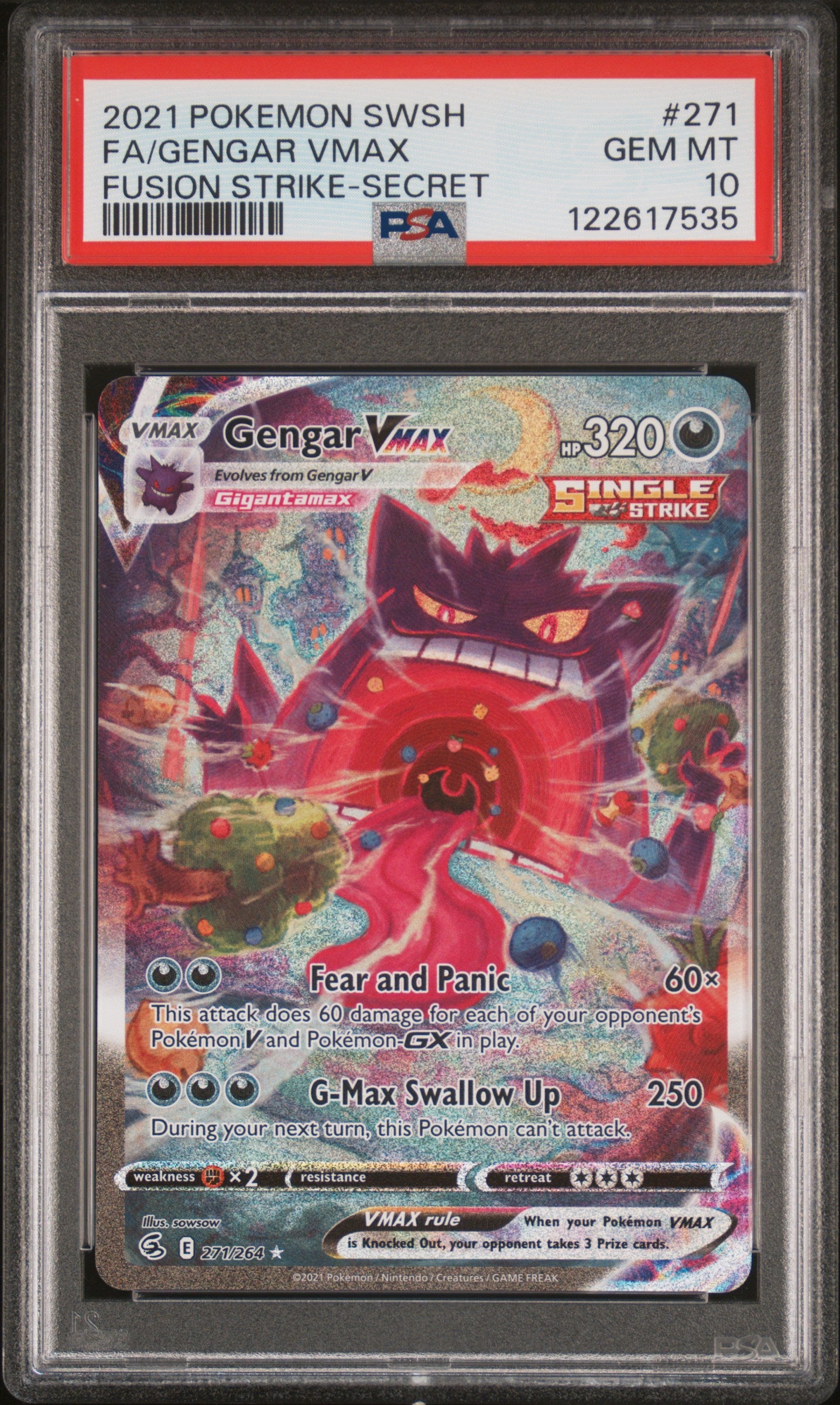 2021 POKEMON SWORD & SHIELD FUSION STRIKE FA/GENGAR VMAX #271 PSA 10 - Image 1