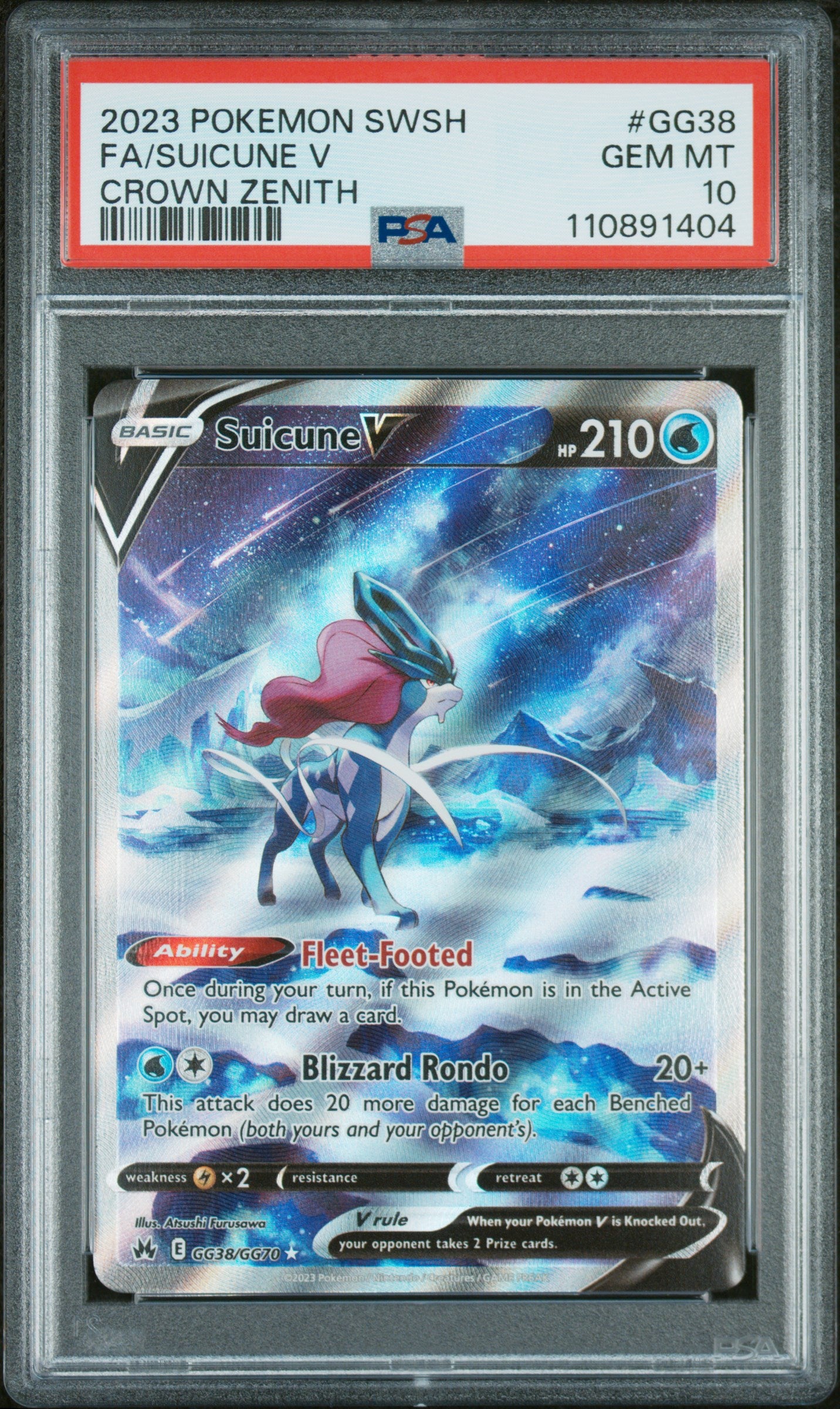 2023 POKEMON SWORD AND SHIELD CROWN ZENITH FA/SUICUNE V #GG38 PSA 10 - Image 1