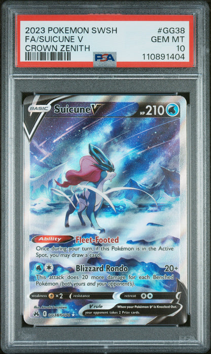 2023 POKEMON SWORD AND SHIELD CROWN ZENITH FA/SUICUNE V #GG38 PSA 10 - Image 1