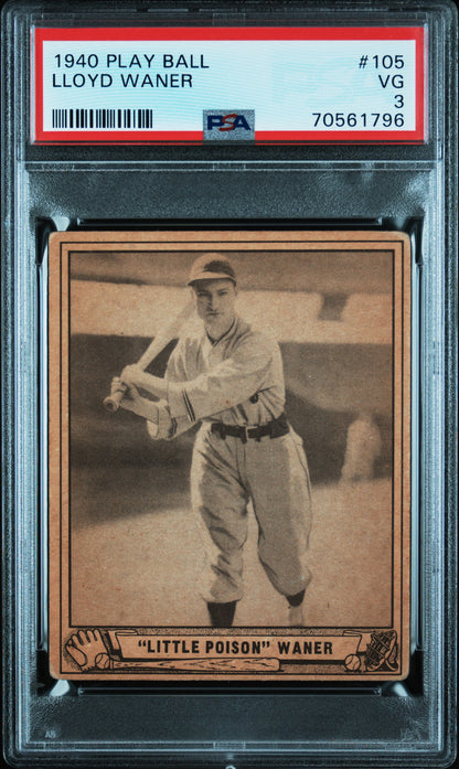 1940 PLAY BALL LLOYD WANER #105 PSA 3 - Image 1