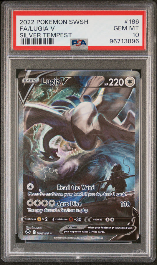 2022 POKEMON SWORD & SHIELD SILVER TEMPEST FA/LUGIA V #186 PSA 10 - Image 1