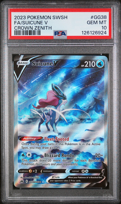 2023 POKEMON SWORD AND SHIELD CROWN ZENITH FA/SUICUNE V #GG38 PSA 10 - Image 1