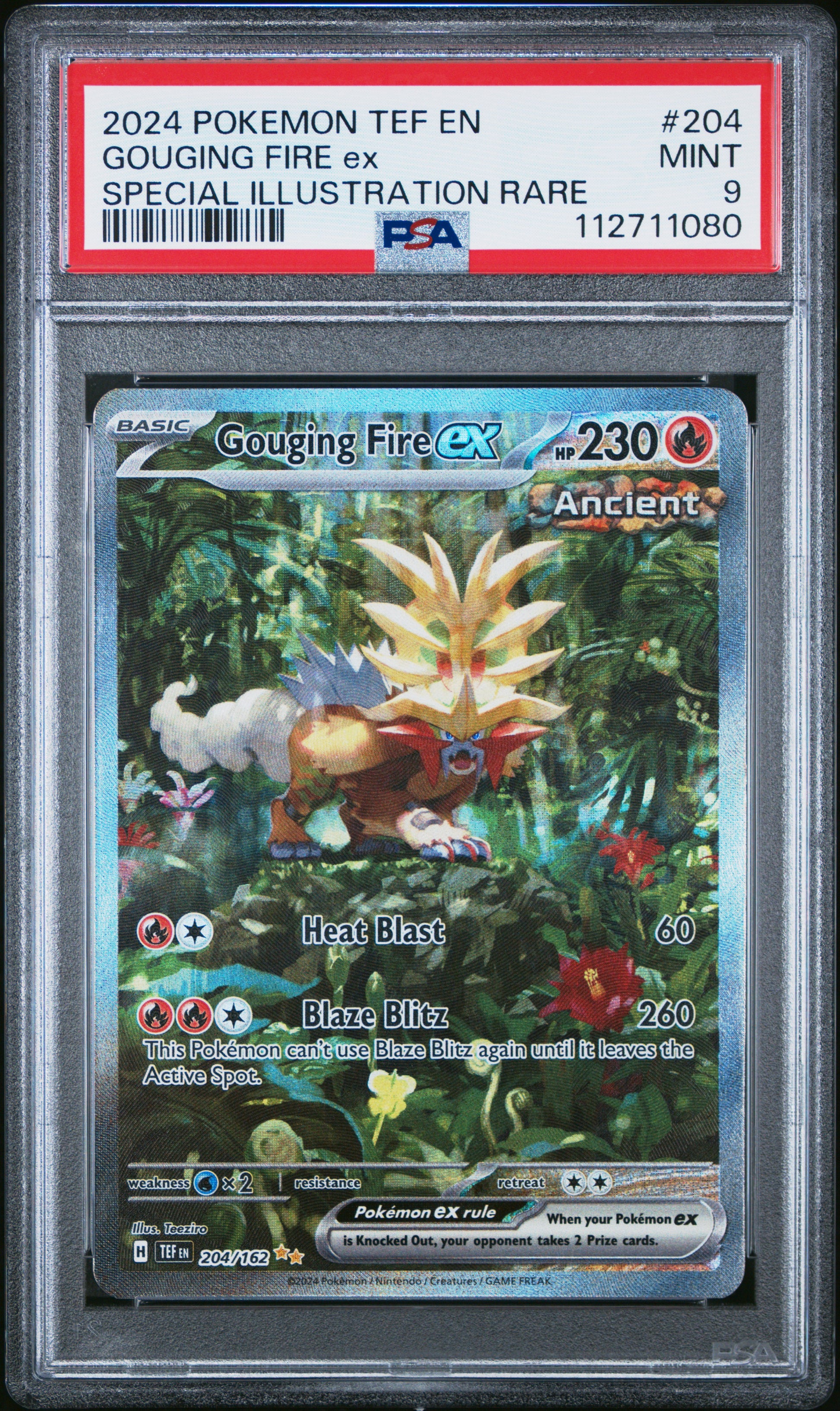 2024 POKEMON TEF EN-TEMPORAL FORCES GOUGING FIRE ex #204 PSA 9 - Image 2