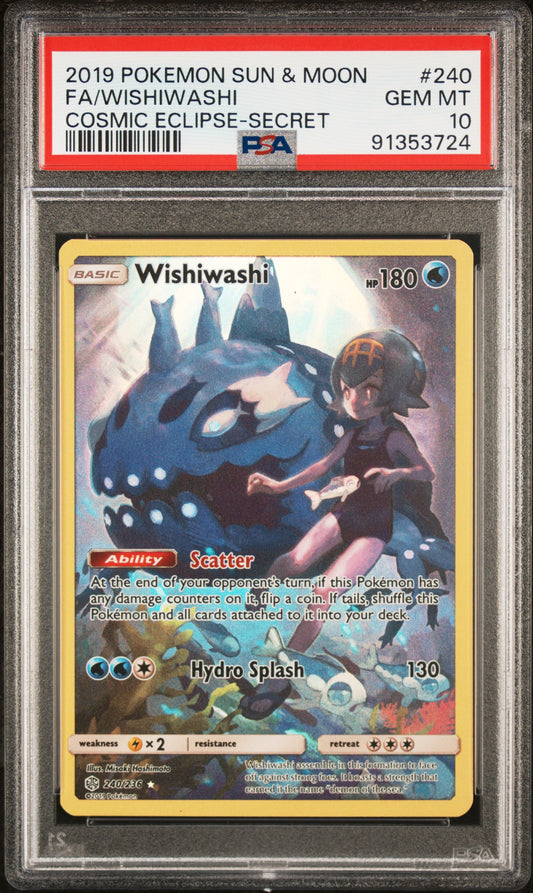 2019 POKEMON SUN & MOON COSMIC ECLIPSE FA/WISHIWASHI #240 PSA 10 - Image 1