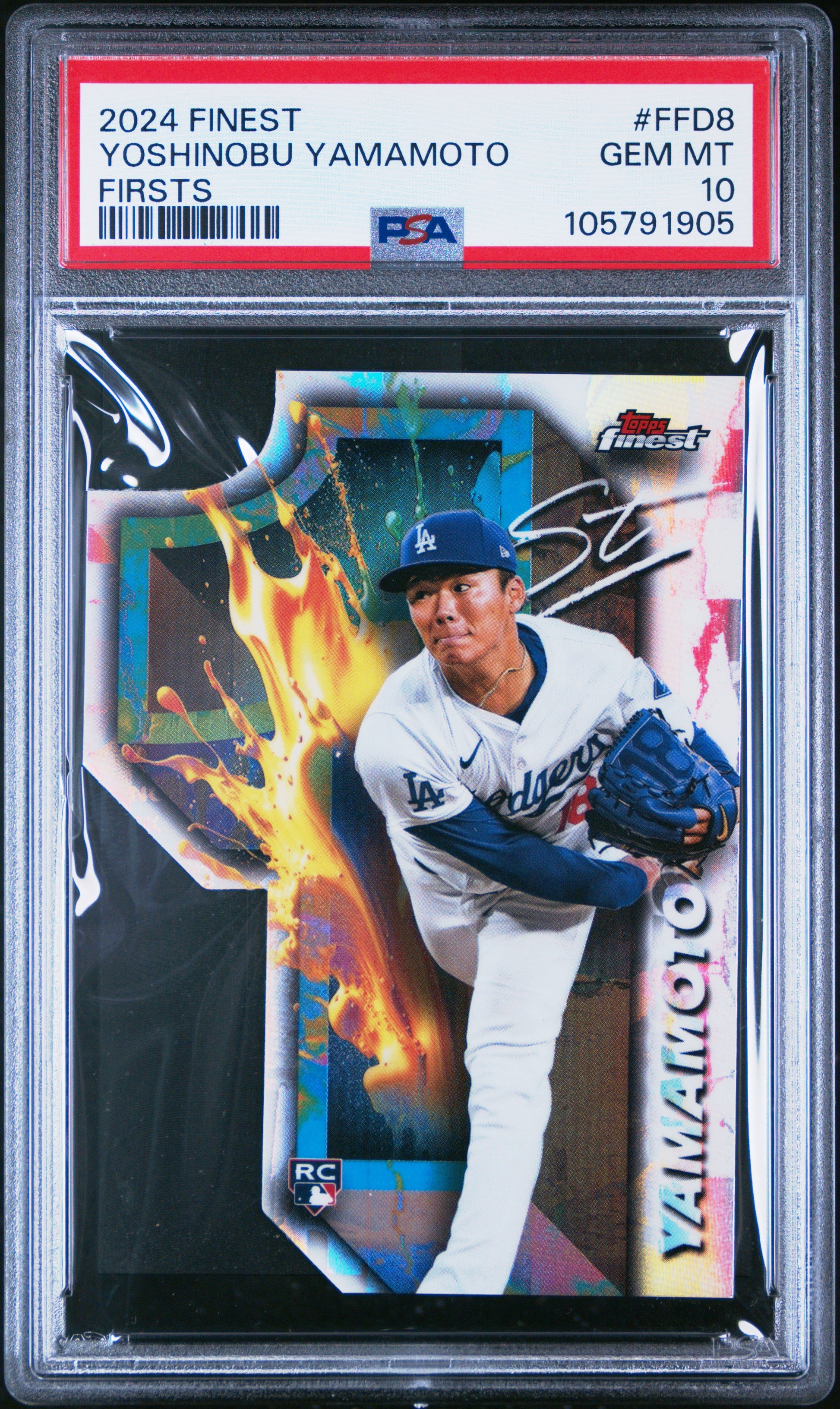 2024 TOPPS FINEST FINEST FIRSTS YOSHINOBU YAMAMOTO #FFD8 PSA 10 - Image 2