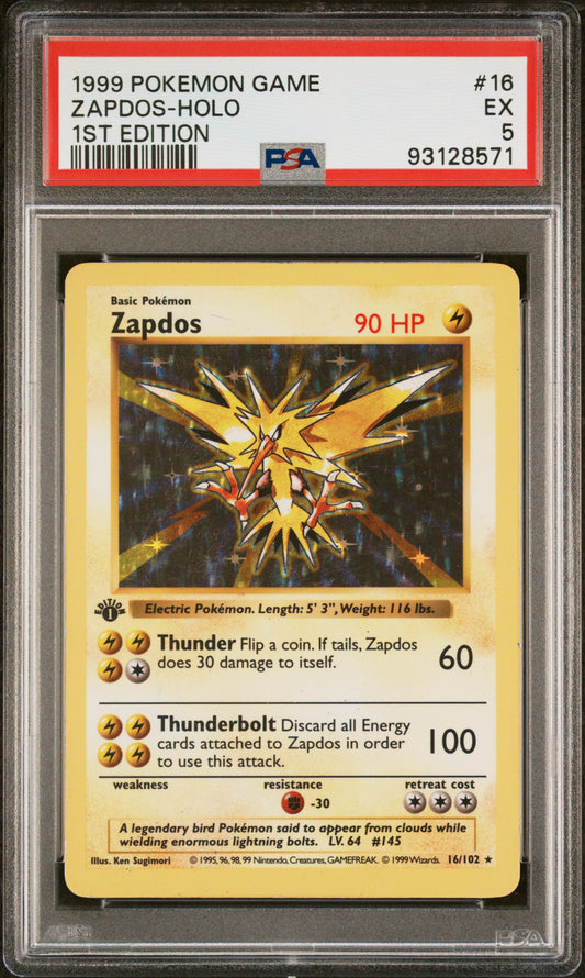 1999 POKEMON GAME ZAPDOS-HOLO #16 PSA 5 - Image 1