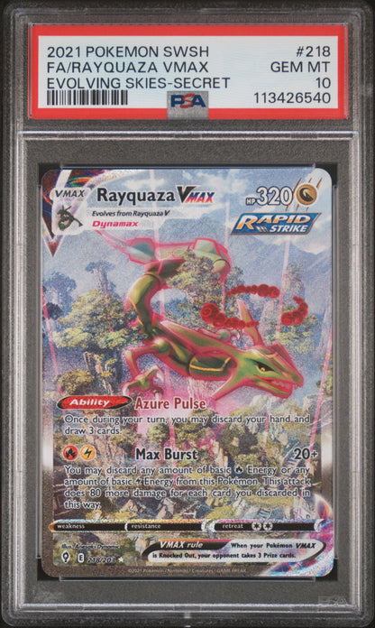 2021 POKEMON SWORD & SHIELD EVOLVING SKIES FA/RAYQUAZA VMAX #218 PSA 10 - Image 1