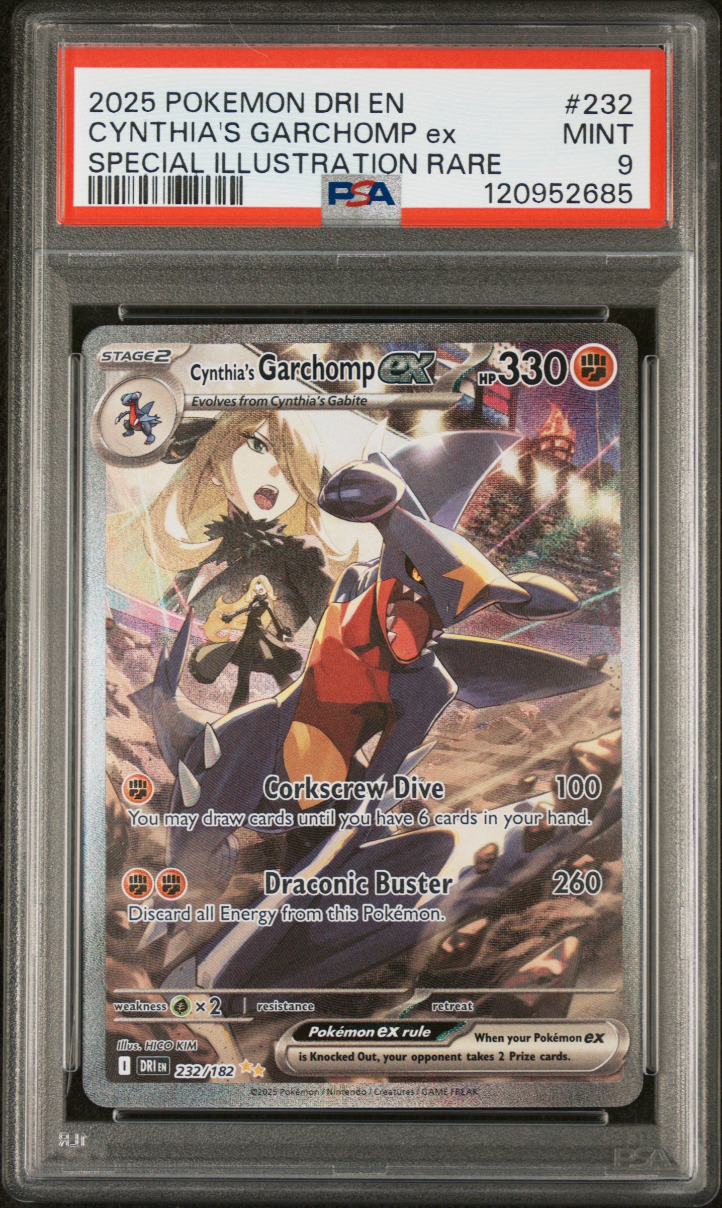 2025 POKEMON DRI EN-DESTINED RIVALS CYNTHIA'S GARCHOMP ex #232 PSA 9 - Image 1