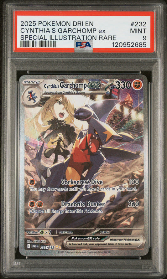 2025 POKEMON DRI EN-DESTINED RIVALS CYNTHIA'S GARCHOMP ex #232 PSA 9 - Image 1