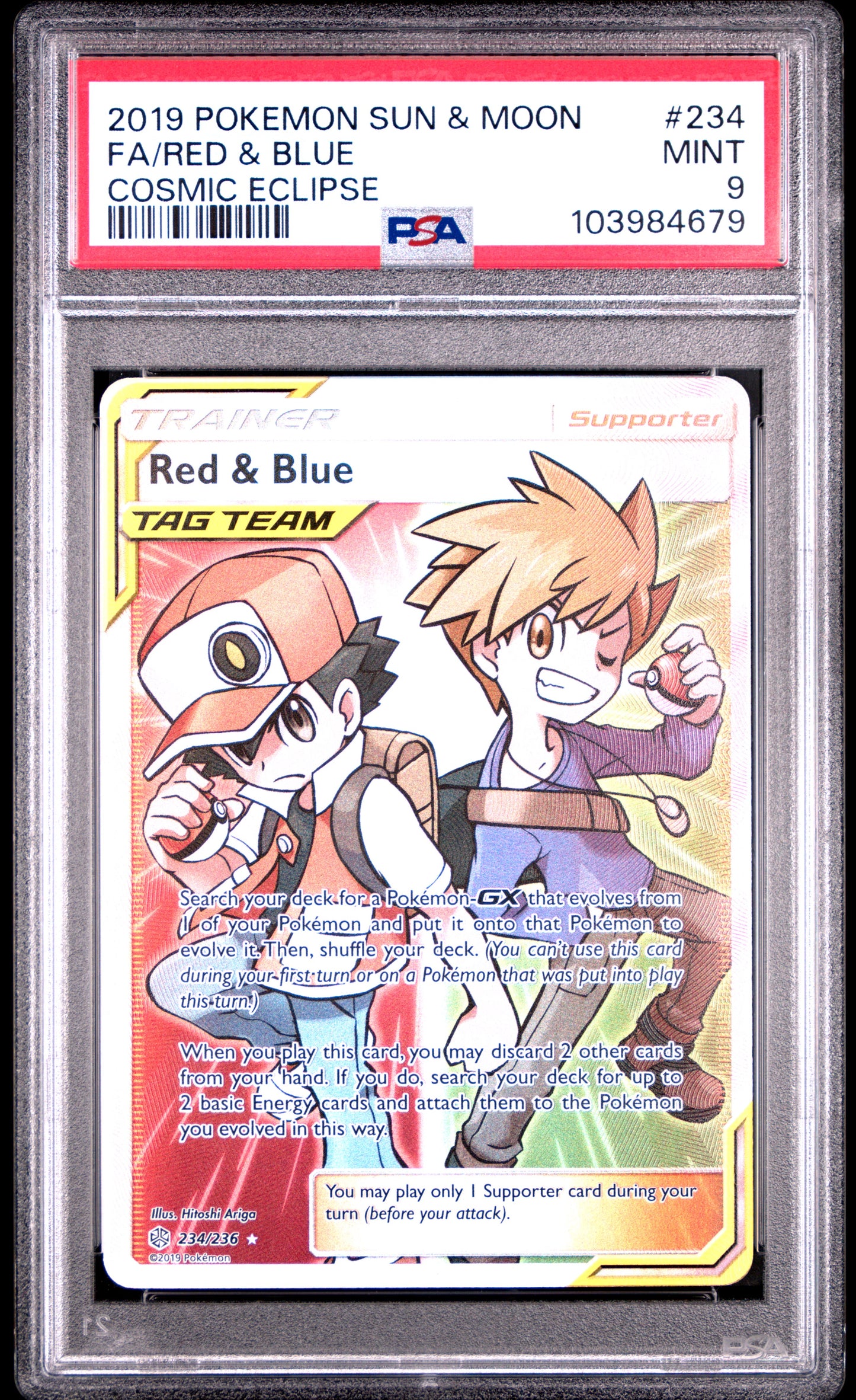 2019 POKEMON SUN & MOON COSMIC ECLIPSE FA/RED & BLUE #234 PSA 9 - Image 1