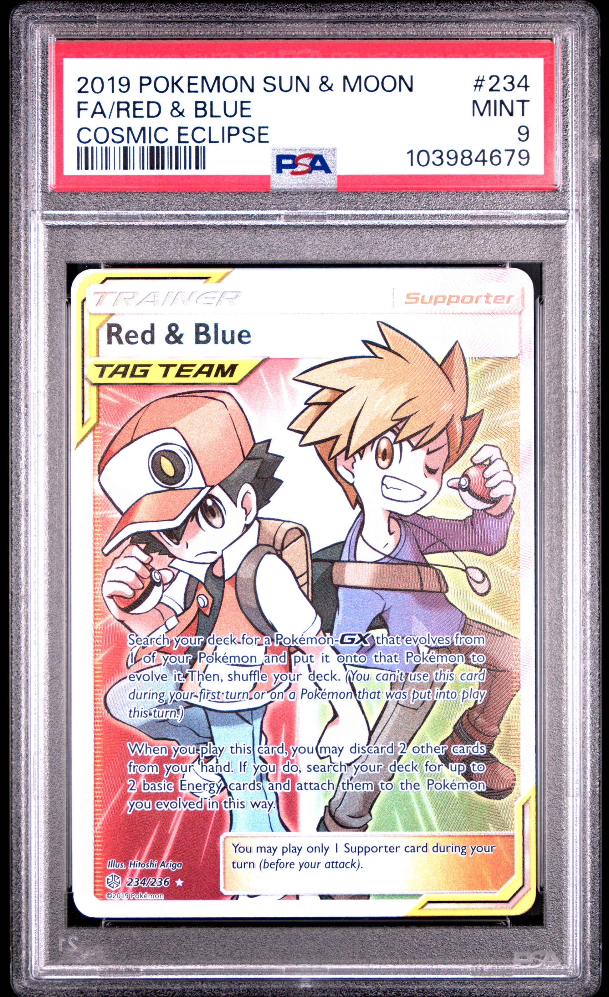 2019 POKEMON SUN & MOON COSMIC ECLIPSE FA/RED & BLUE #234 PSA 9 - Image 1