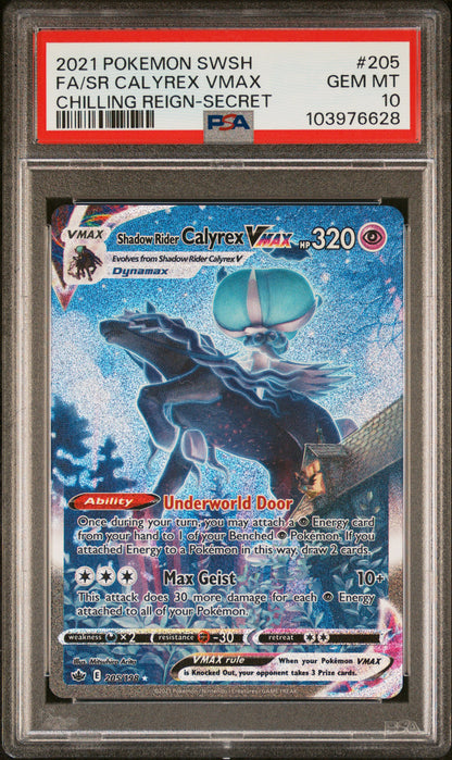 2021 POKEMON SWORD & SHIELD CHILLING REIGN FA/SR CALYREX VMAX #205 PSA 10 - Image 1