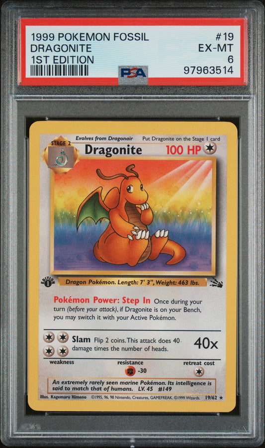 1999 POKEMON FOSSIL DRAGONITE #19 PSA 6 - Image 1