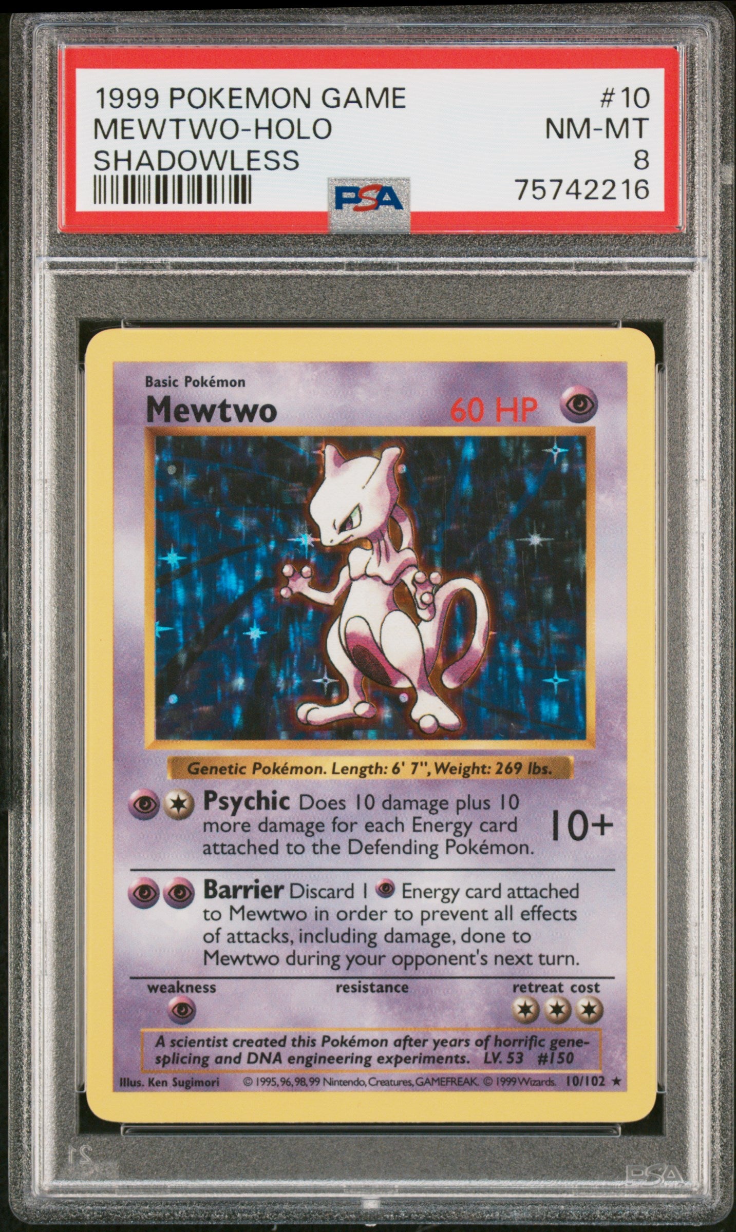 1999 POKEMON GAME MEWTWO-HOLO #10 PSA 8 - Image 1