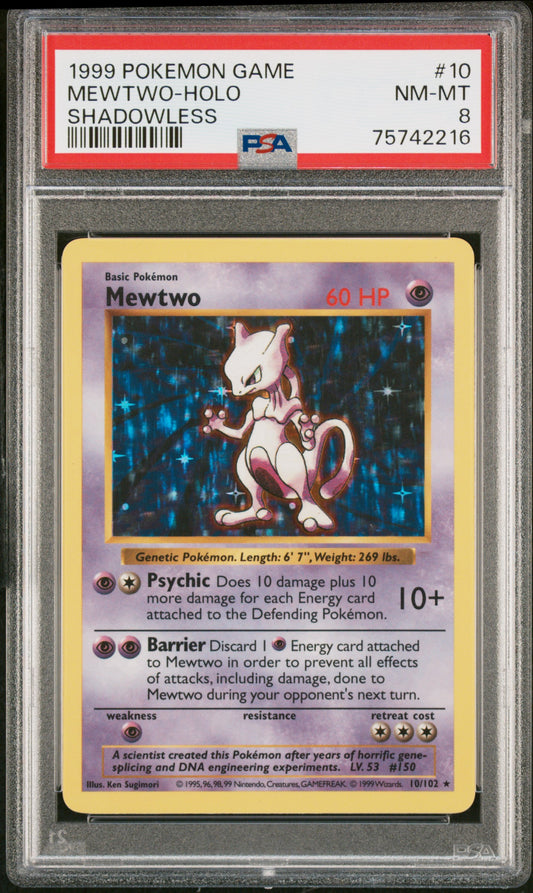 1999 POKEMON GAME MEWTWO-HOLO #10 PSA 8 - Image 1